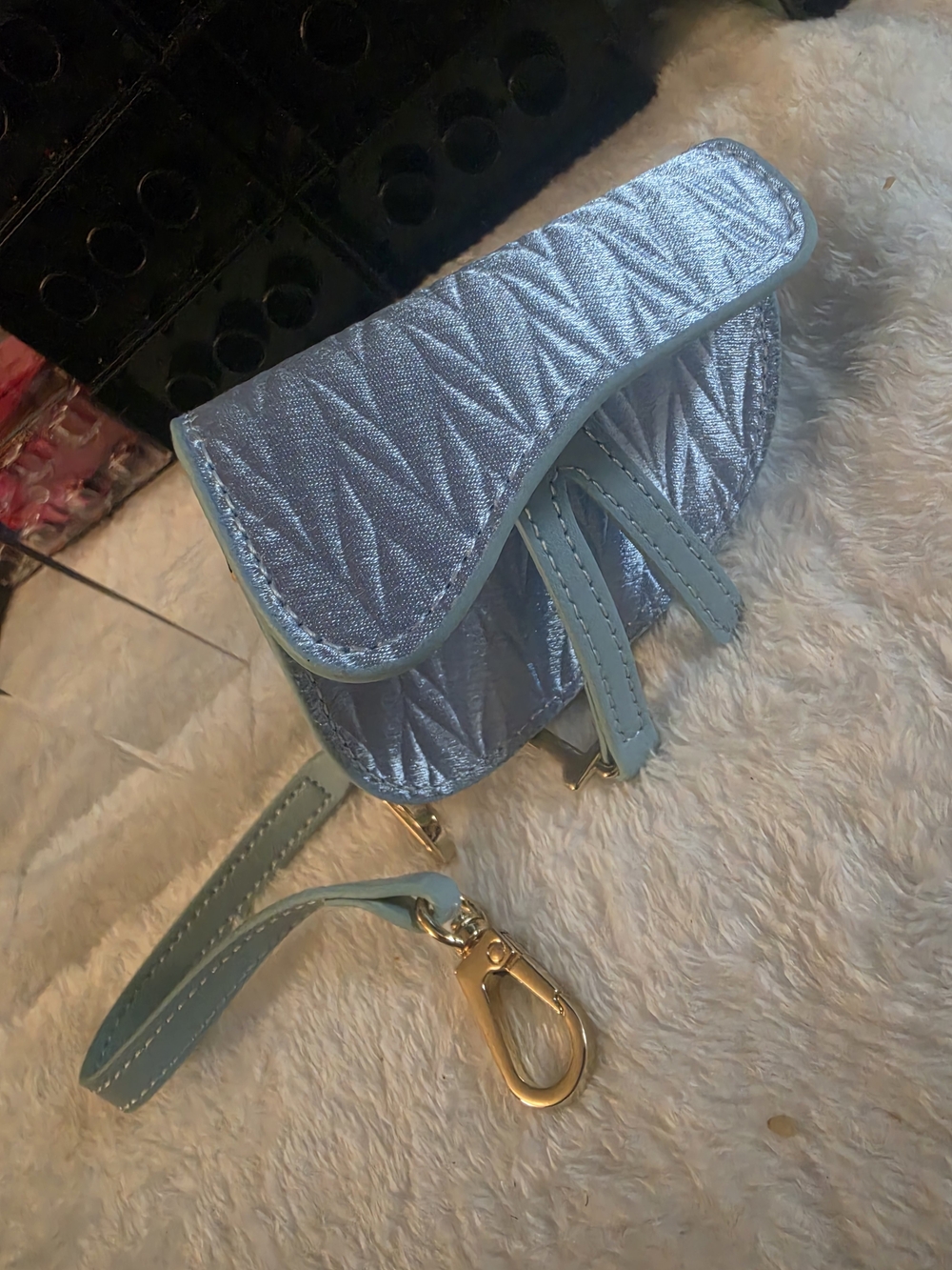 Mini Quilted Crossbody Bag in Light Blue
